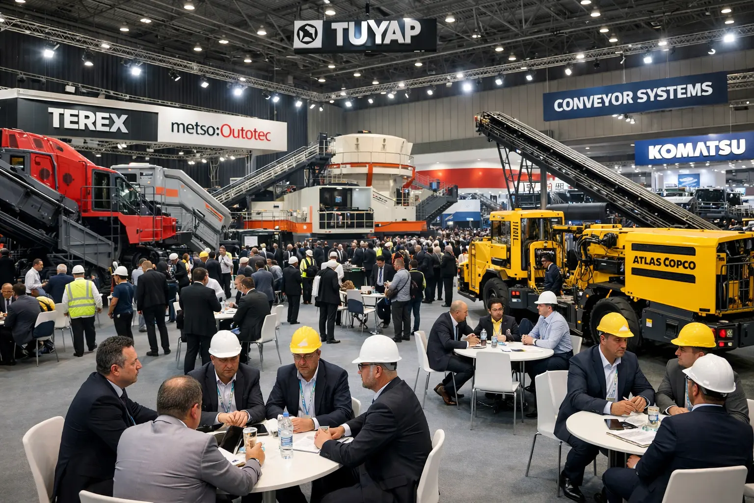 Maden Türkiye Fuarı 2026’da Tüyap İstanbul’da madencilik ve tünel inşa makineleri stantları ve profesyonel ziyaretçiler